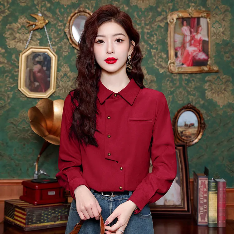 法式时尚设计感长袖衬衫女款气质服装职业通勤上衣修身显瘦衬衣