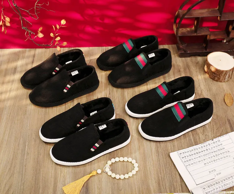 加绒老北京布鞋保暖千层底防滑软底冬季休闲舒适黑色耐磨加厚平底