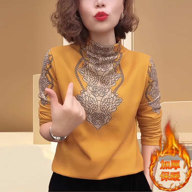 秋冬加厚保暖半高领长袖t恤2024网红洋气炸街女装德绒打底衫上衣