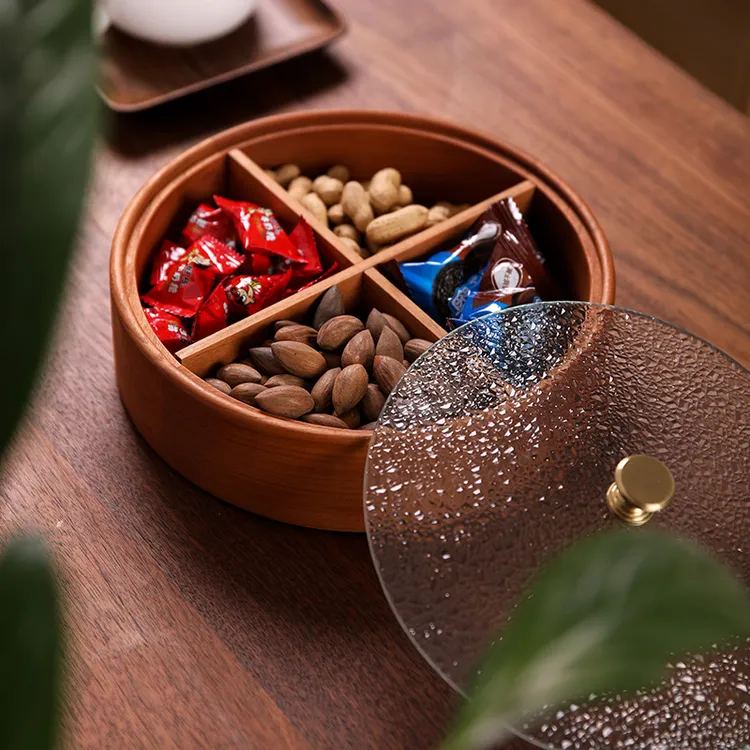 北美黑胡桃实木分格干果盒带盖创意果盘高颜值零食糖果坚果收纳盒