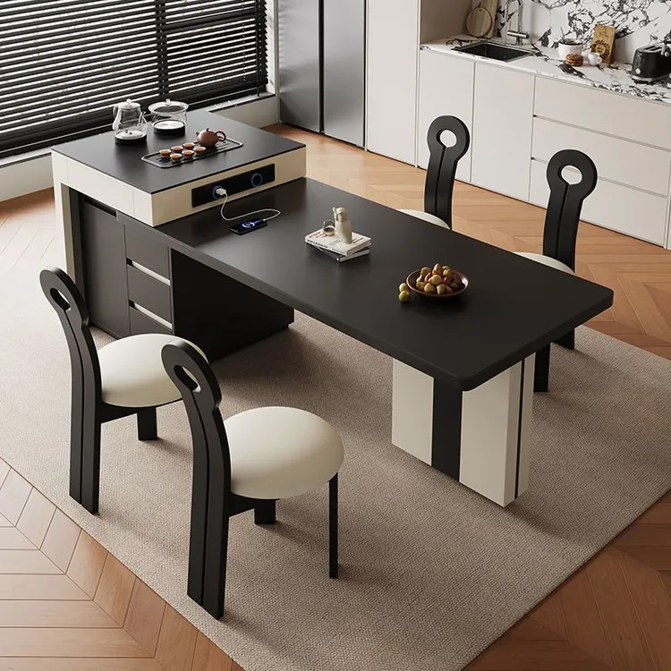 岩板岛台餐桌一体家用小户型现代简约风可伸缩餐桌椅2024最新款