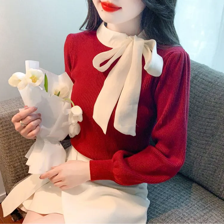 蝴蝶结毛衣女冬季2025新款时尚洋气时髦高级感别致漂亮长袖针织衫