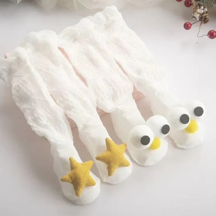 宝宝防蚊袜子夏季薄款网眼过膝新生儿长筒袜卡通公仔松口婴儿袜子