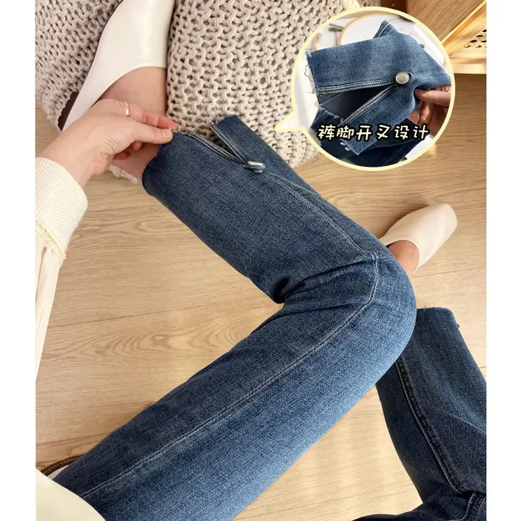 惠夏春款大码高腰开叉牛仔裤梨形身材显瘦小个子九分直筒烟管裤女