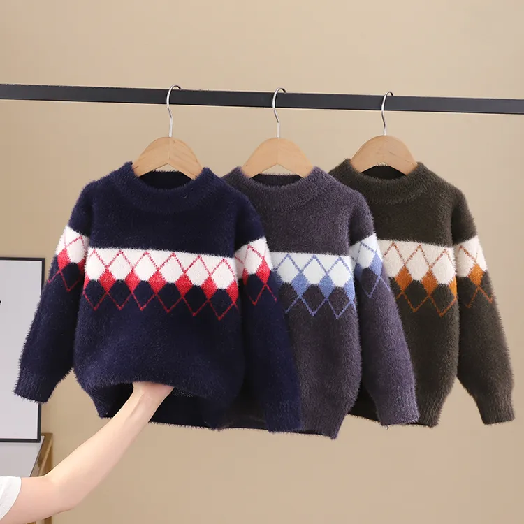 2025秋冬装儿童毛衣男童水貂绒保暖上衣洋气男孩加厚针织衫中小童