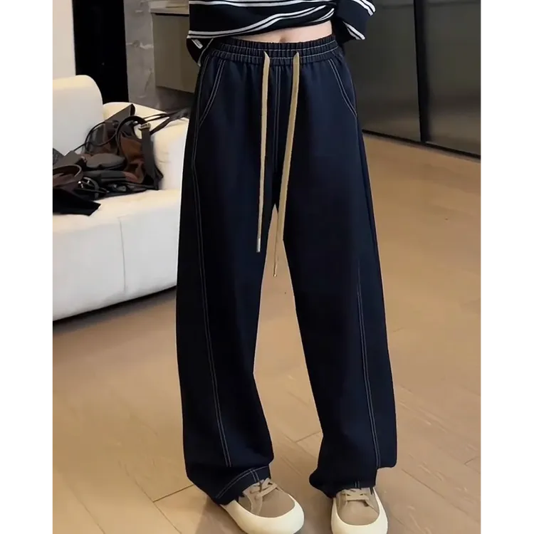 高腰松紧弯刀牛仔裤窄版阔腿女大码梨形身材微胖腿粗显瘦裤子