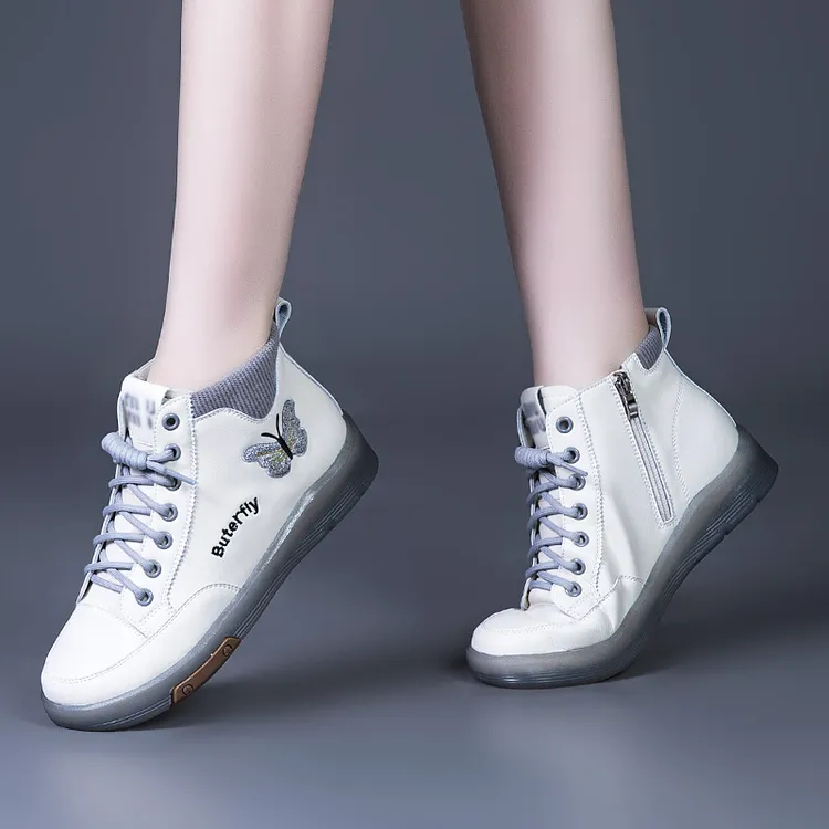 真皮短靴2026新款女鞋春秋单靴真皮软底高帮运动休闲鞋百搭小白鞋商品图