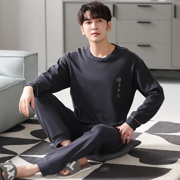 【高档纯棉】男士睡衣春秋全棉套装圆领套头家居服秋冬长袖青年中年