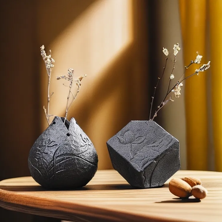 粗陶禅意中式插花花器花瓶创意客厅家居装饰品摆件茶道干花摆件