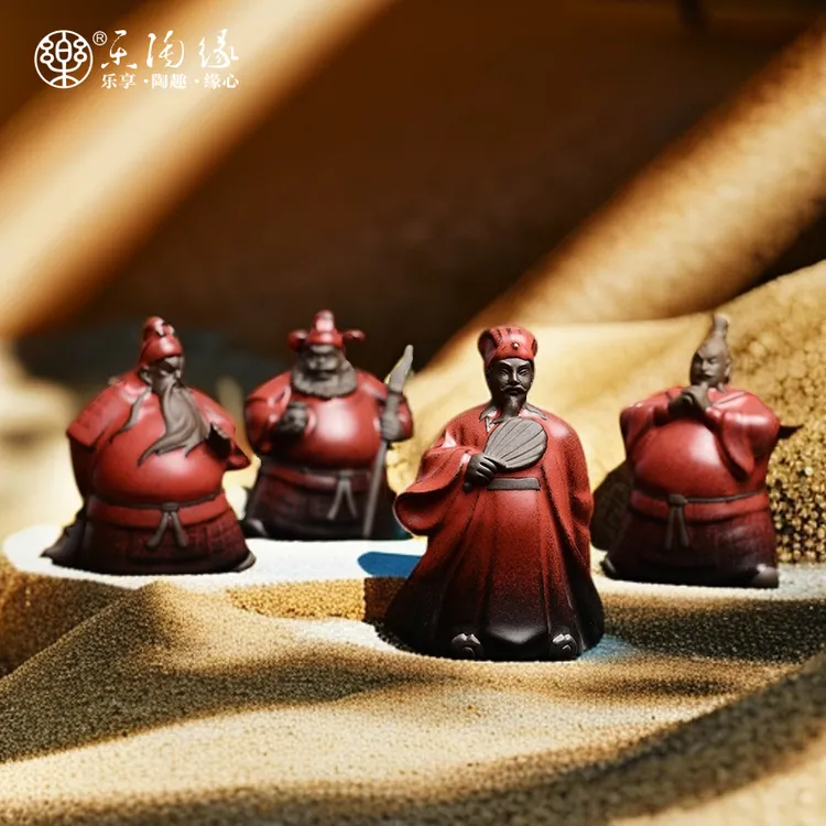 乐淘缘陶瓷三国刘备关羽张飞摆设工艺品手工茶室创意茶道中式玄关