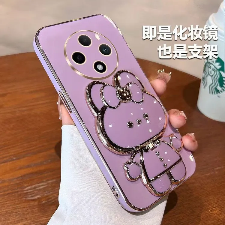 适用于vivoY500手机壳带兔子补妆镜子软硅胶保护套防摔全包边5G