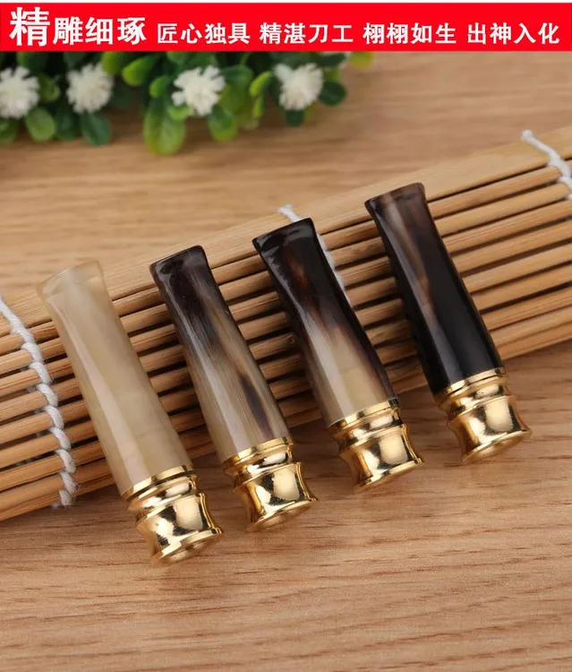 天然牦牛角迷你短烟嘴过滤器循环型可清洗拉杆式男士香菸过滤烟嘴