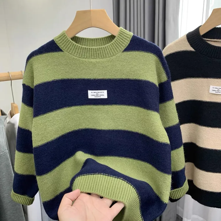 男童毛衣秋冬款中大童条纹线衣男孩子针织衫套头冬装打底上衣儿童