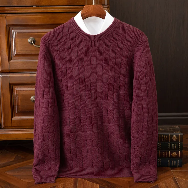 秋冬新款男士100%纯棉一线成衣圆领纯色提花宽松时尚打底衫