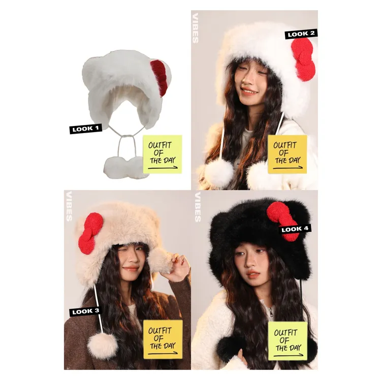 帽子冬季女保暖hellokitty毛绒帽卡通可爱蝴蝶结毛茸茸防风包头帽