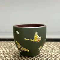 【古月壶来】P290绿泥“彩蝶”主人杯