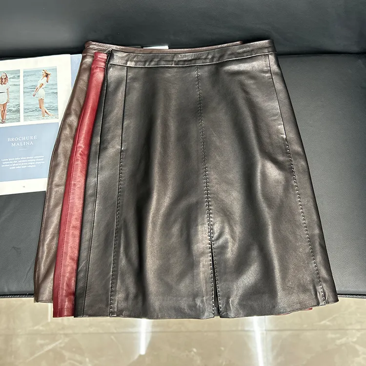 2025皮裙植鞣绵真皮皮裙中长款显瘦包臀半身裙