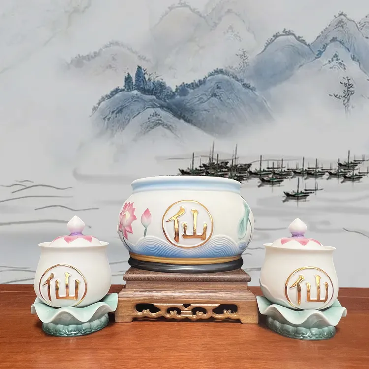 家用香炉精品德化陶瓷美观莲花图案高档线香盘香香炉供桌插香熏炉