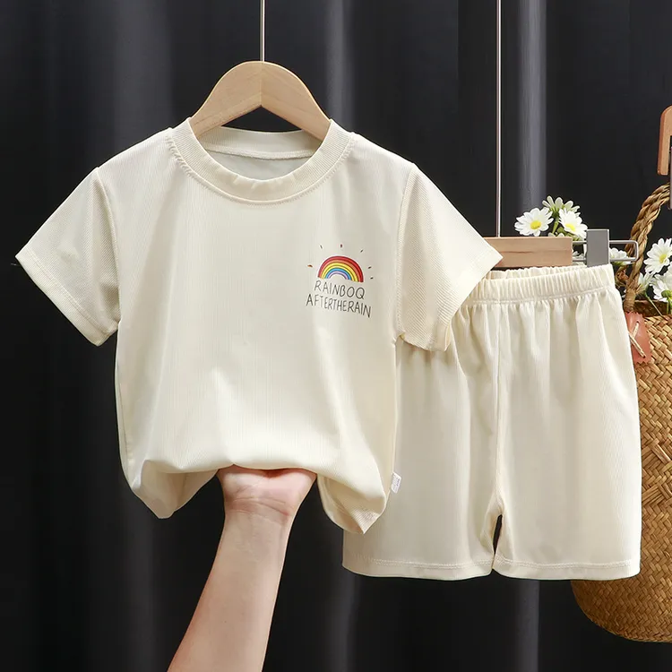 儿童夏季短袖短裤套装冰丝抖抖T恤裤子俩件套