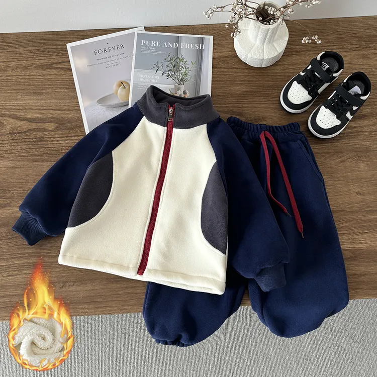 【奥粒绒亲子套装】500克儿童冬季加绒加厚保暖立领套装中大童