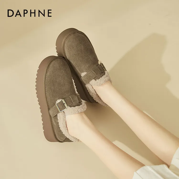 达芙妮时尚防滑雪地靴今年流行毛绒勃肯鞋一脚蹬棉鞋女鞋毛毛鞋子