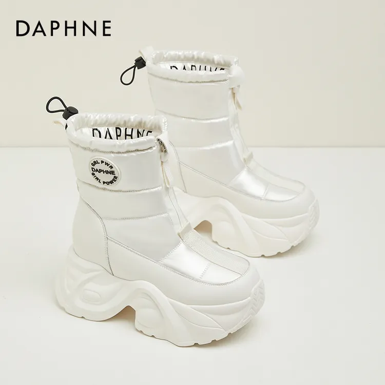 达芙妮厚底雪地靴内增高女鞋加绒加厚保暖冬季2025新款白色大棉鞋