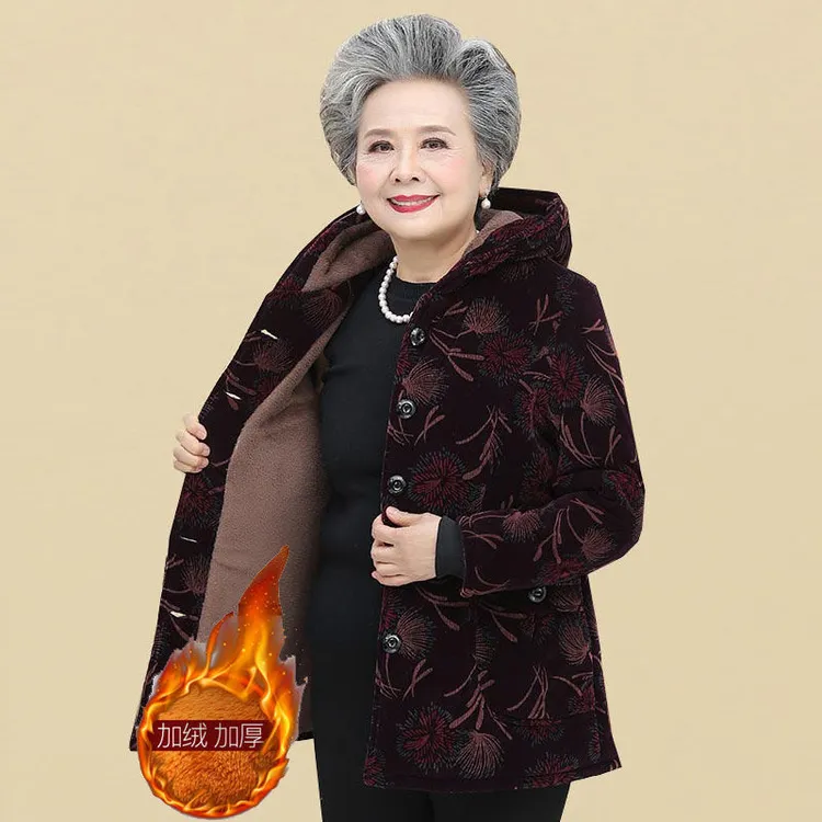 奶奶棉袄加绒加厚60-70-80岁外套妈妈衣服太太中老年人冬装女棉衣