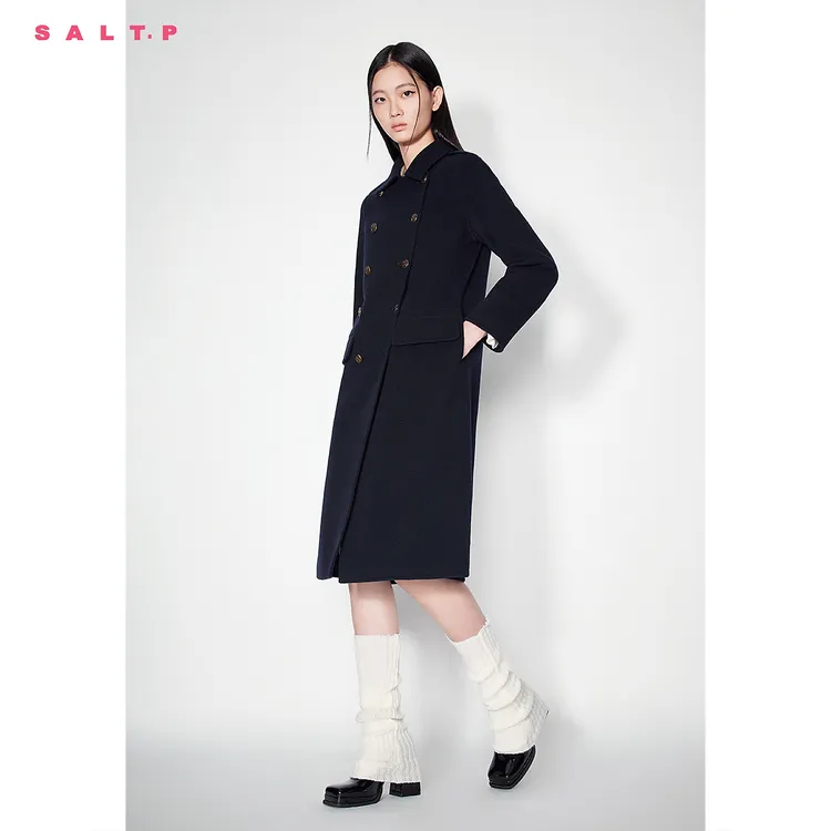 【100%绵羊毛】SALT.P可颜复古双排扣大衣毛呢外套冬气质
