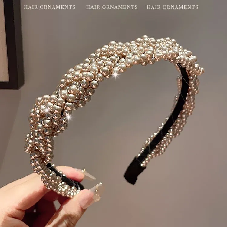 轻奢高级感珍珠发箍2025新款压发宽边高颅顶发卡韩版网红个性头饰
