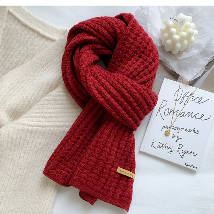百搭韩版针织毛线红色围巾冬季围脖学生情吕情侣