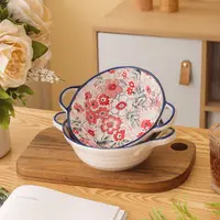 【新疆商超清】七里香系列小清新高颜值陶瓷8英寸双耳罗纹汤碗面碗