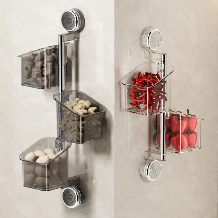 【佳立方】双吸盘旋转葱姜蒜收纳盒壁挂式厨房大容量多层收纳置物架