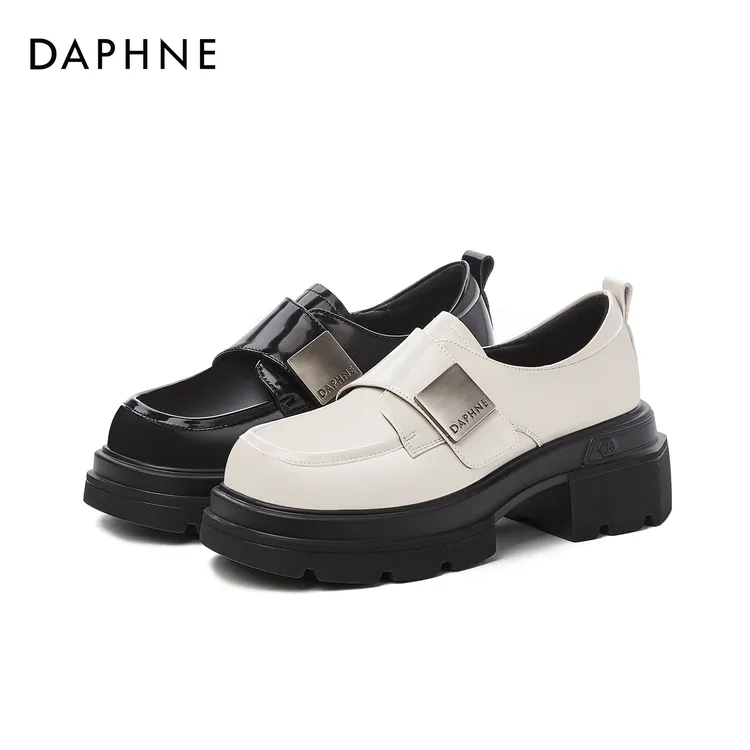 达芙妮2024春季新款乐福鞋圆头厚底时尚百搭休闲舒适单鞋黑色女鞋