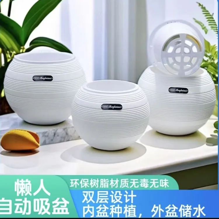 新款简约球形花盆免浇水自动吸水懒人花盆水培桌面塑料小花盆特价