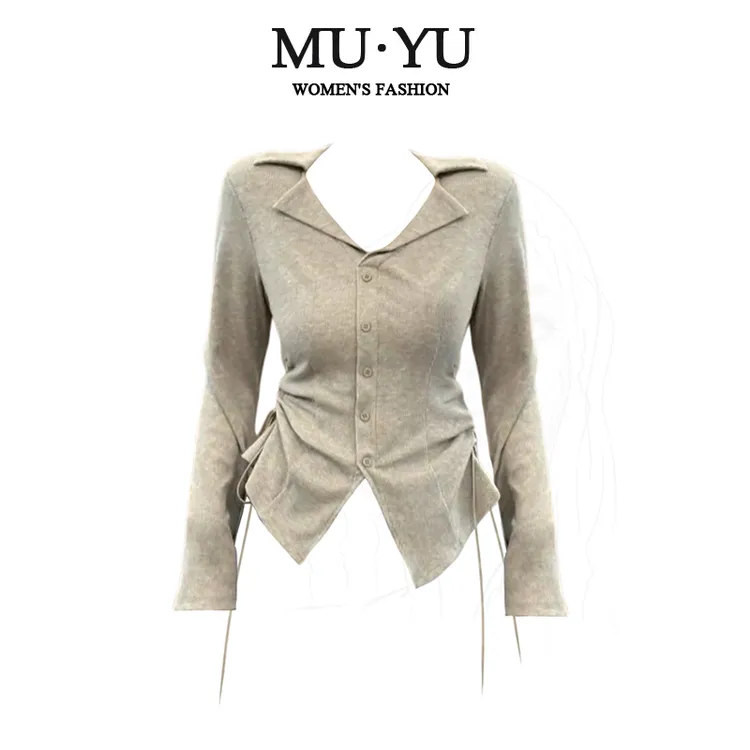 不规则贴肩领长袖针织衫女春季2025新款辣妹风修身显瘦设计感上衣