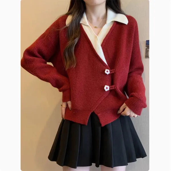 大码气质氛围感毛针织衫女2025秋冬新款时尚洋气长袖宽松红色上衣