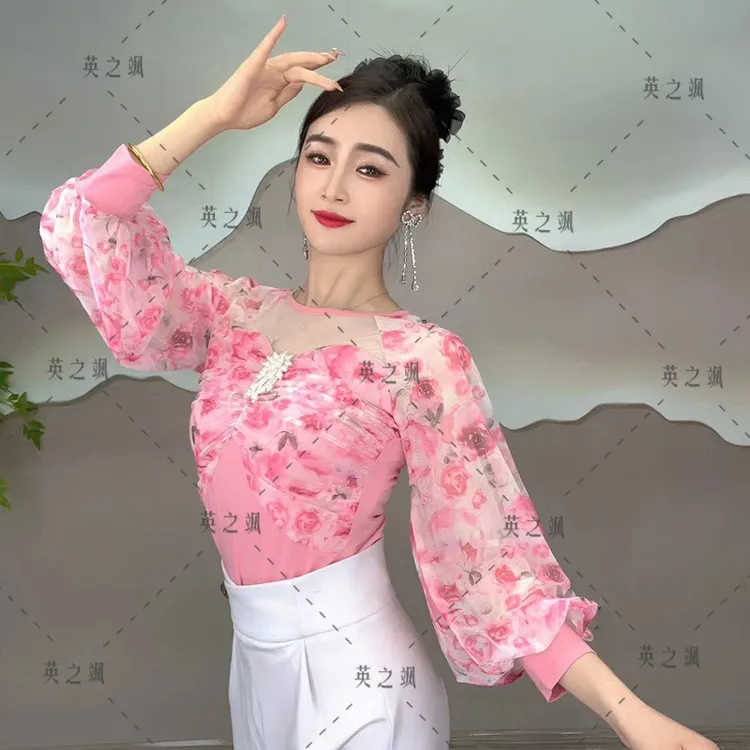 【英之飒】2183捏褶灯笼袖连体上衣时尚广场舞蹈水兵舞吉特巴舞服