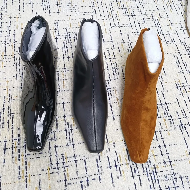 内增高小短靴时尚百搭方头设计全皮女士靴新款裸靴爆款瘦瘦靴简约