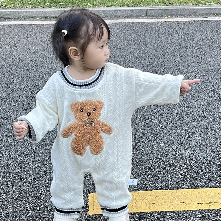 婴儿双层连体衣长袖加厚春秋季爬服哈衣宝宝睡衣新生儿爬服秋装