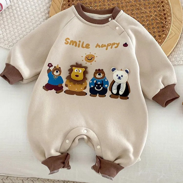 婴儿加绒卡通连体衣0-2岁冬季韩版童装男女宝宝加厚爬服加厚哈衣