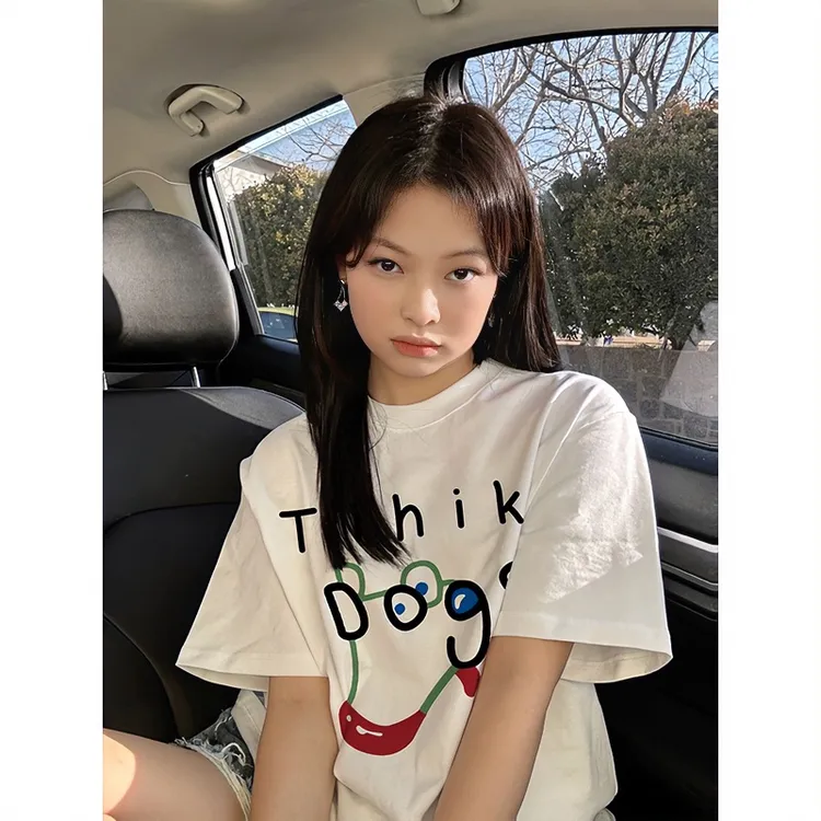 CKKOR小狗创意短袖t恤春夏季宽松圆领设计感百搭韩版上衣印花美式