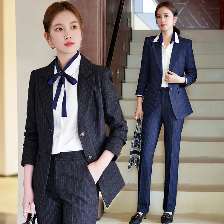 条纹西装套裤春秋酒店经理正装高级感公务员面试干练气质外套965
