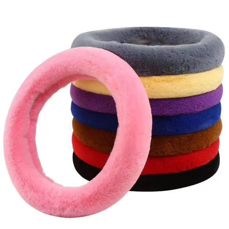 冬季毛绒汽车方向盘把套仿兔绒胶圈把套不打滑加厚季加密保暖舒适