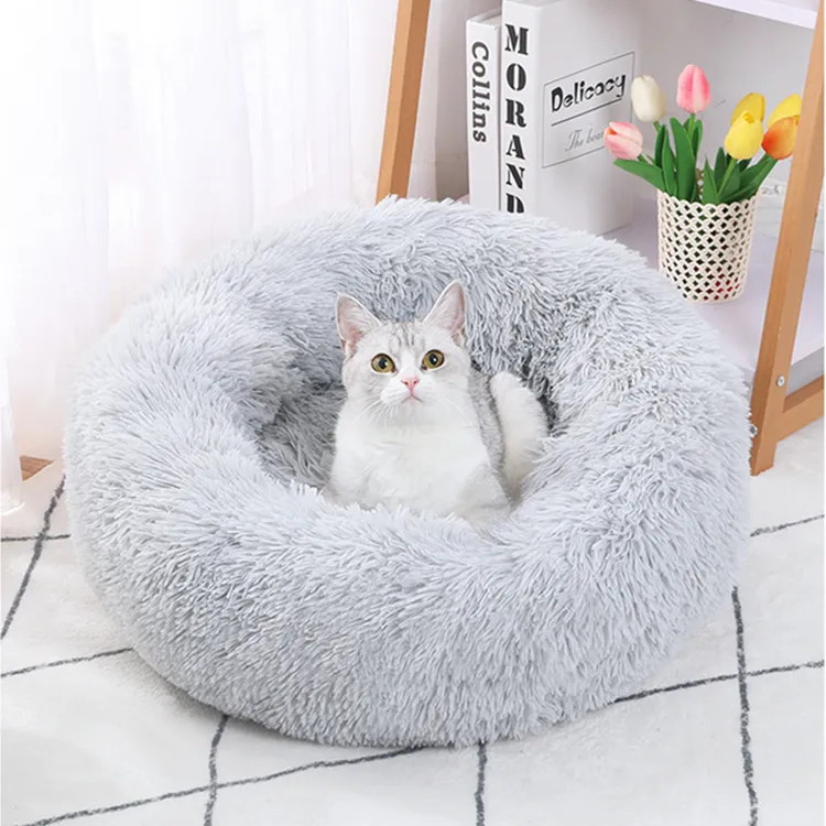 厂家直供猫窝秋冬保暖窝长毛绒狗窝圆形猫窝狗垫深度睡眠猫咪窝