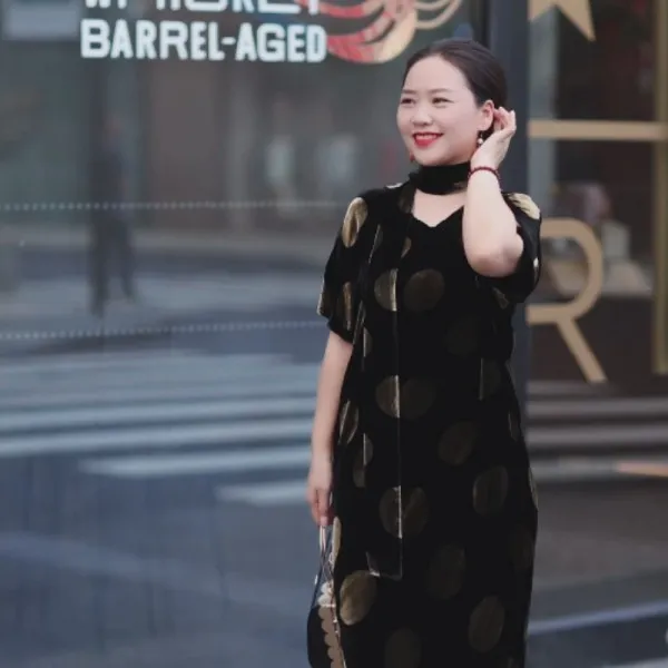 美爱《波点女王3》国风圆点大气秋季新款真丝丝绒连衣裙配丝带L266