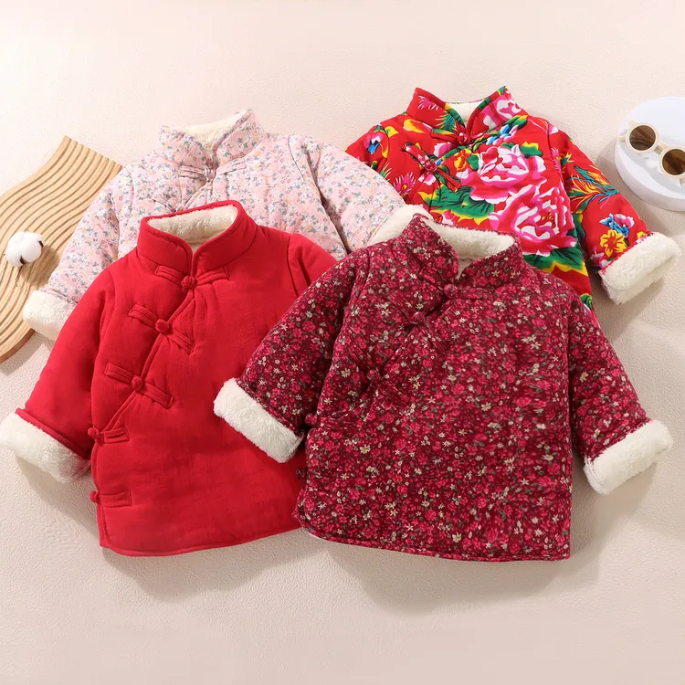 儿童中国风唐装棉袄宝宝偏襟盘扣棉衣女童复古加厚加厚民族风棉服