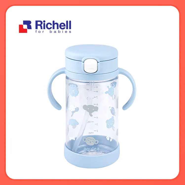 Richell/利其尔320ml 透透吸管杯儿童6岁中大童喝水喝奶刻度水杯