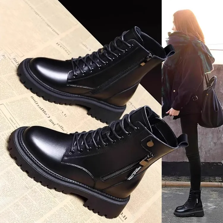 马丁靴女英伦2024秋冬季新款棉鞋小个子内增高加绒短靴厚底雪地靴