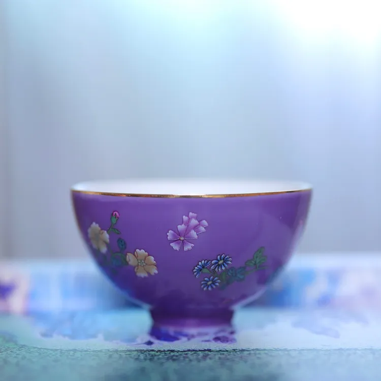 主人杯陶瓷茶杯品茗杯泡茶单杯喝茶大杯子功夫茶具紫地茶碗茶盏