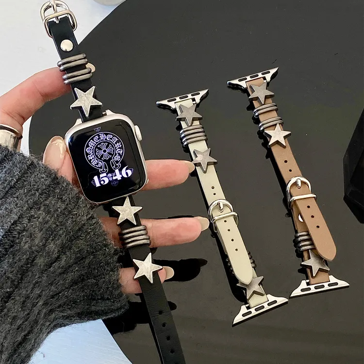WIKI做旧星星皮质单圈适用苹果温馨iwatch手表applewatch9876se代